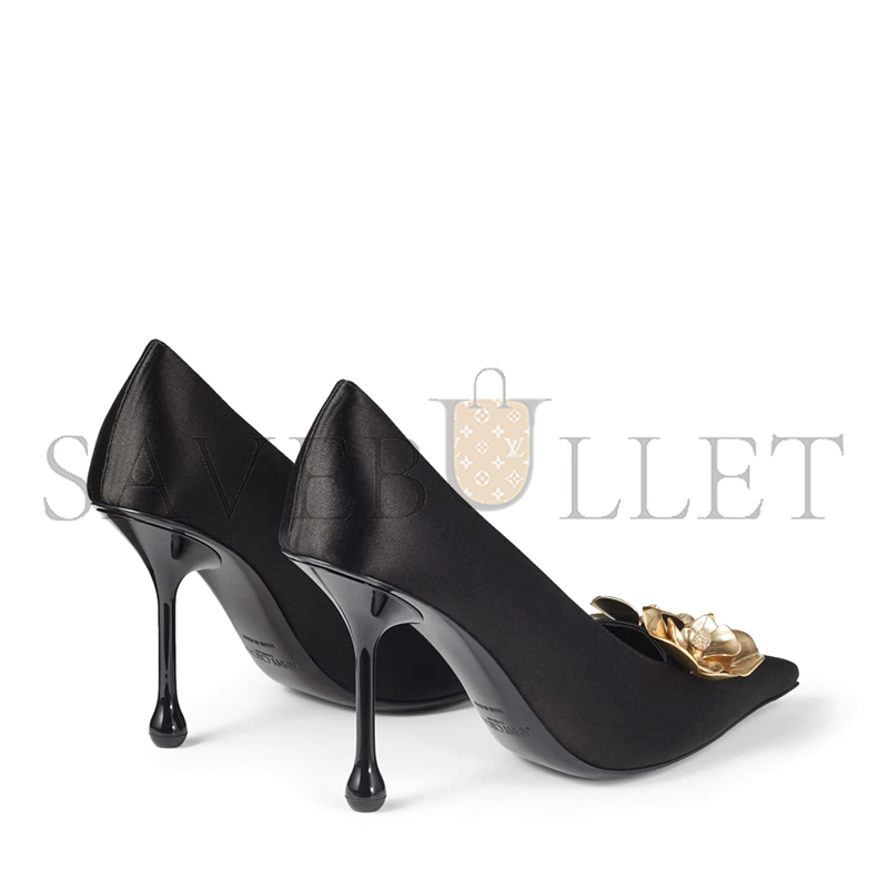 Ji*y Ch* ixia 95 black satin pumps with flowers ixia95bgu